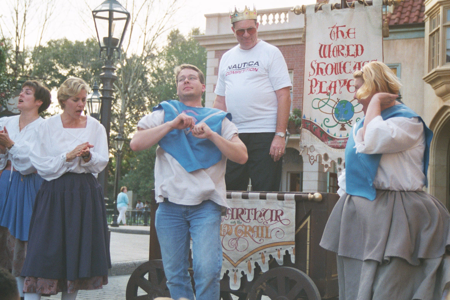 James as Galahad with street performers