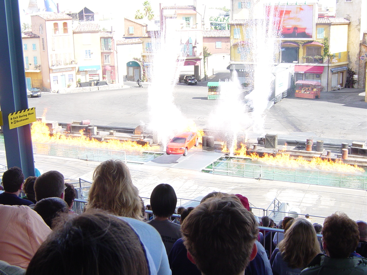 Car jumping ramp with fire effects on each side