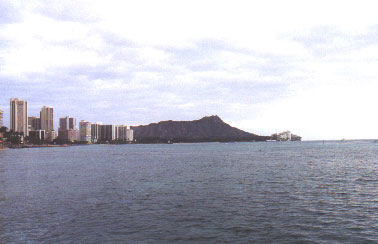 Diamond Head stands out against the graying sky