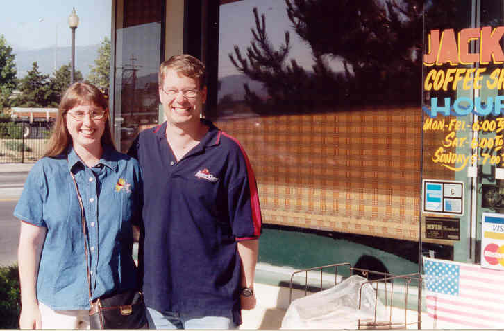 James and Julie outside Jack's Coffee Shop