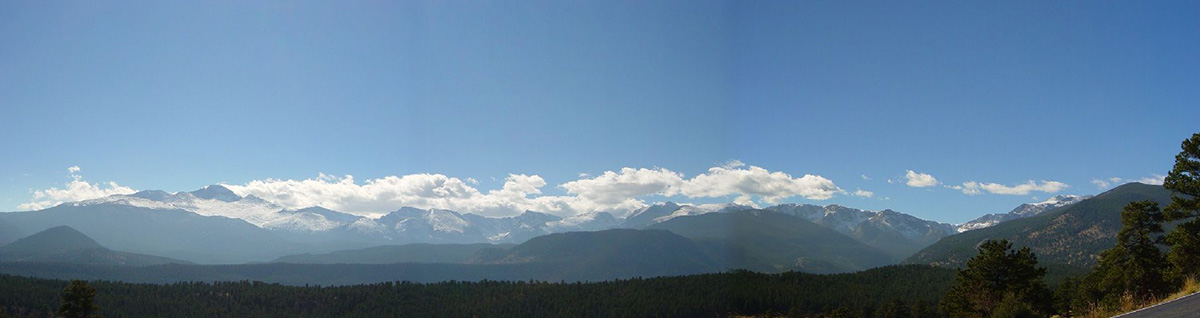 Panoramic image of mountains at Many Parks Curve Overlook