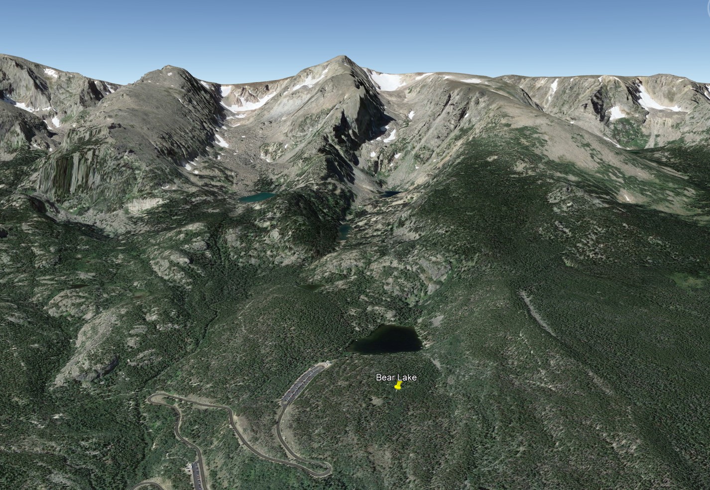 Google Earth image of Bear Lake in Rocky Mountain National Park