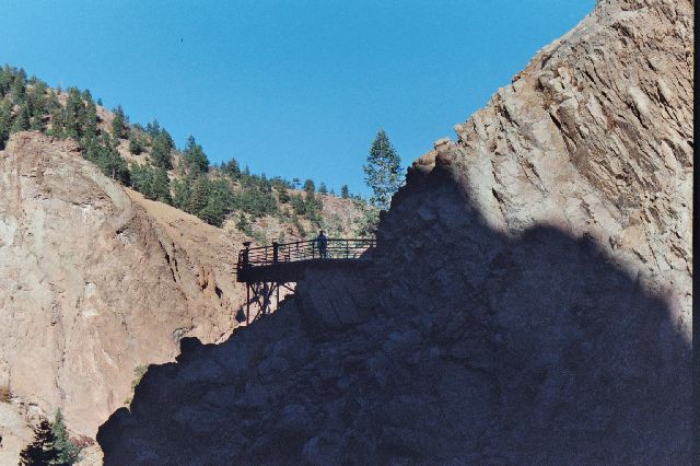 Julie at the first landing of the Seven Falls stairs