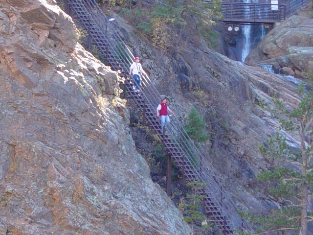 James and Eric climbing down stairs at Seven Falls