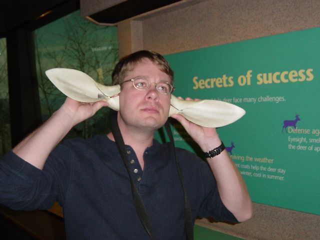 James with antelope ears at Science Center exhibit