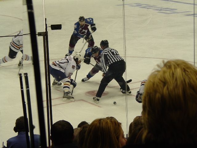 Hockey players at a faceoff