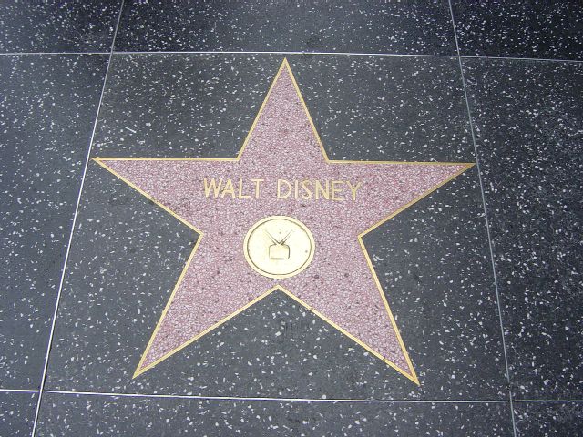Walt Disney in red star on black sidewalk
