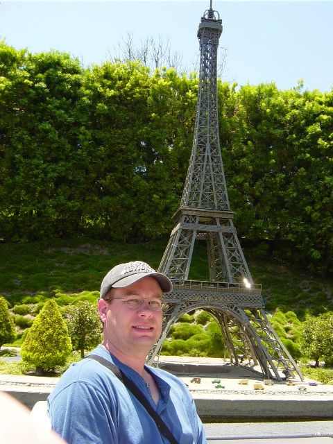 James near a LEGO model of the Eiffel Tower