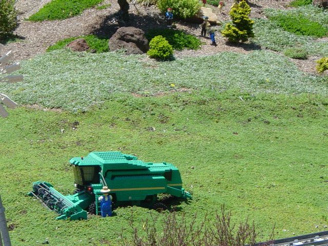 Green LEGO Combine on short cut grass