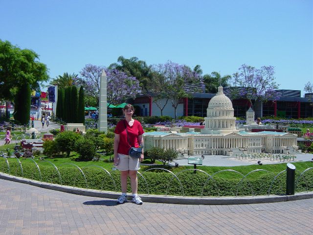 Julie stand next to a LEGO model of the Capitol Building in Washington, DC