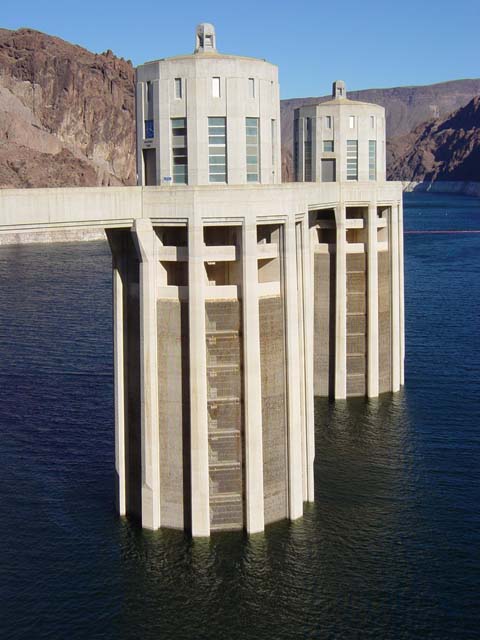 Water intake towers with water level well below top