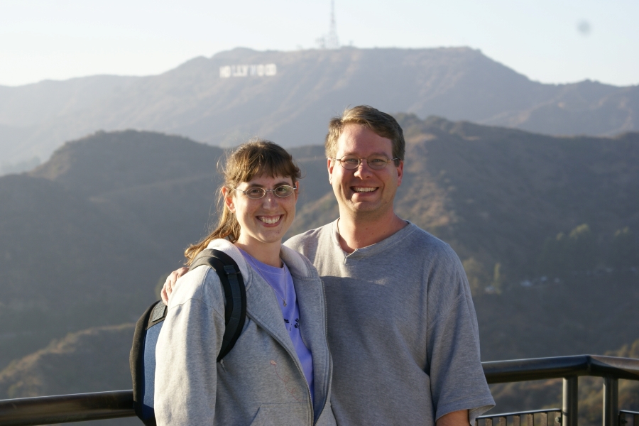 James and Julie with the Hollywood Sign in the hills beyond