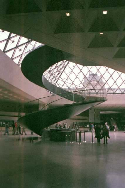 Stairs in the entry to the museum under the glass pyramid