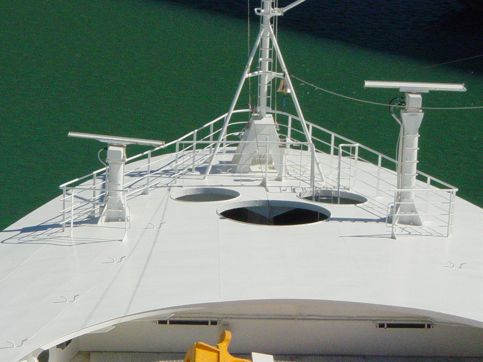 Holes in foredeck form a hidden Mickey