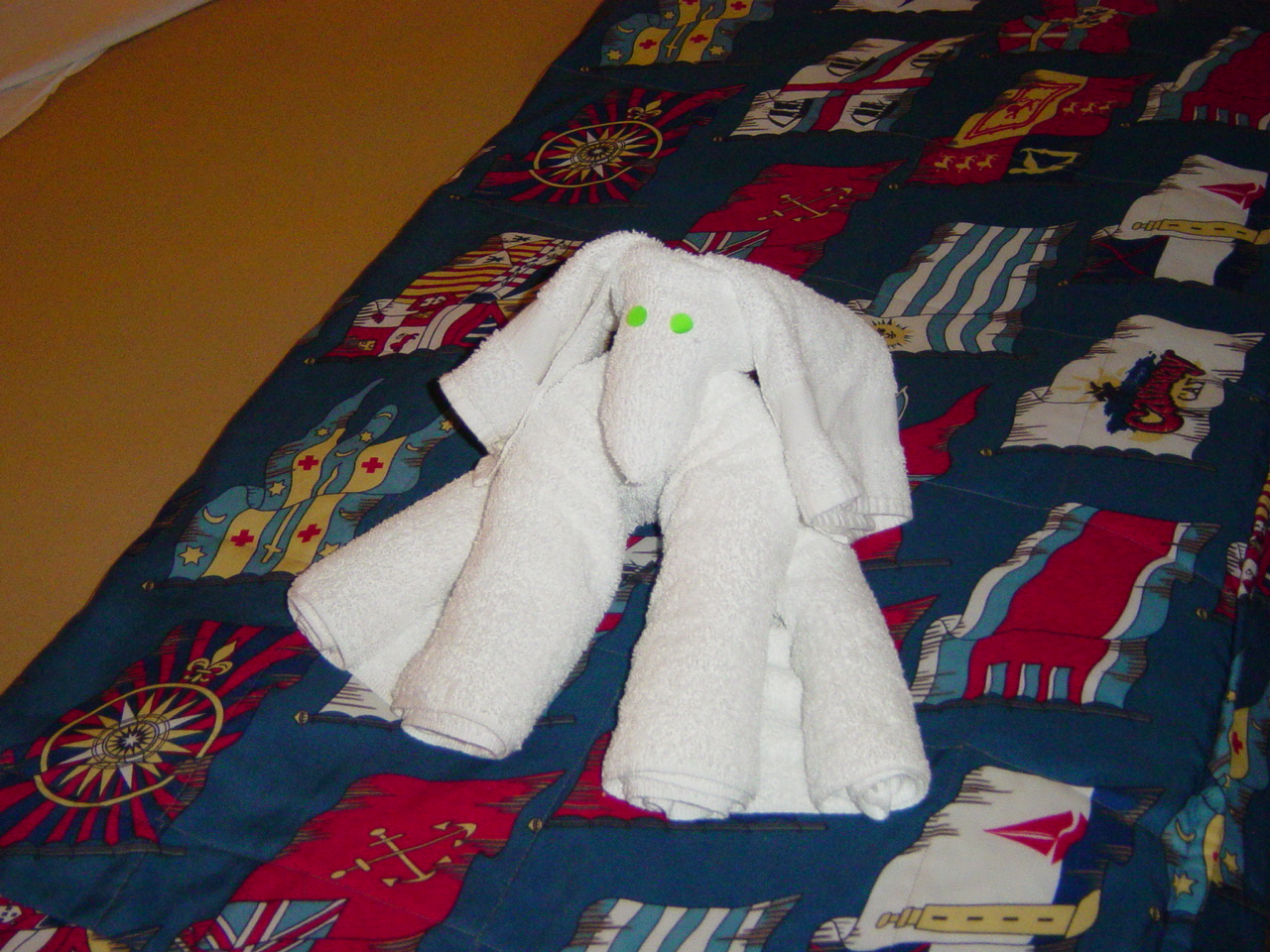 Towels folded into a dog