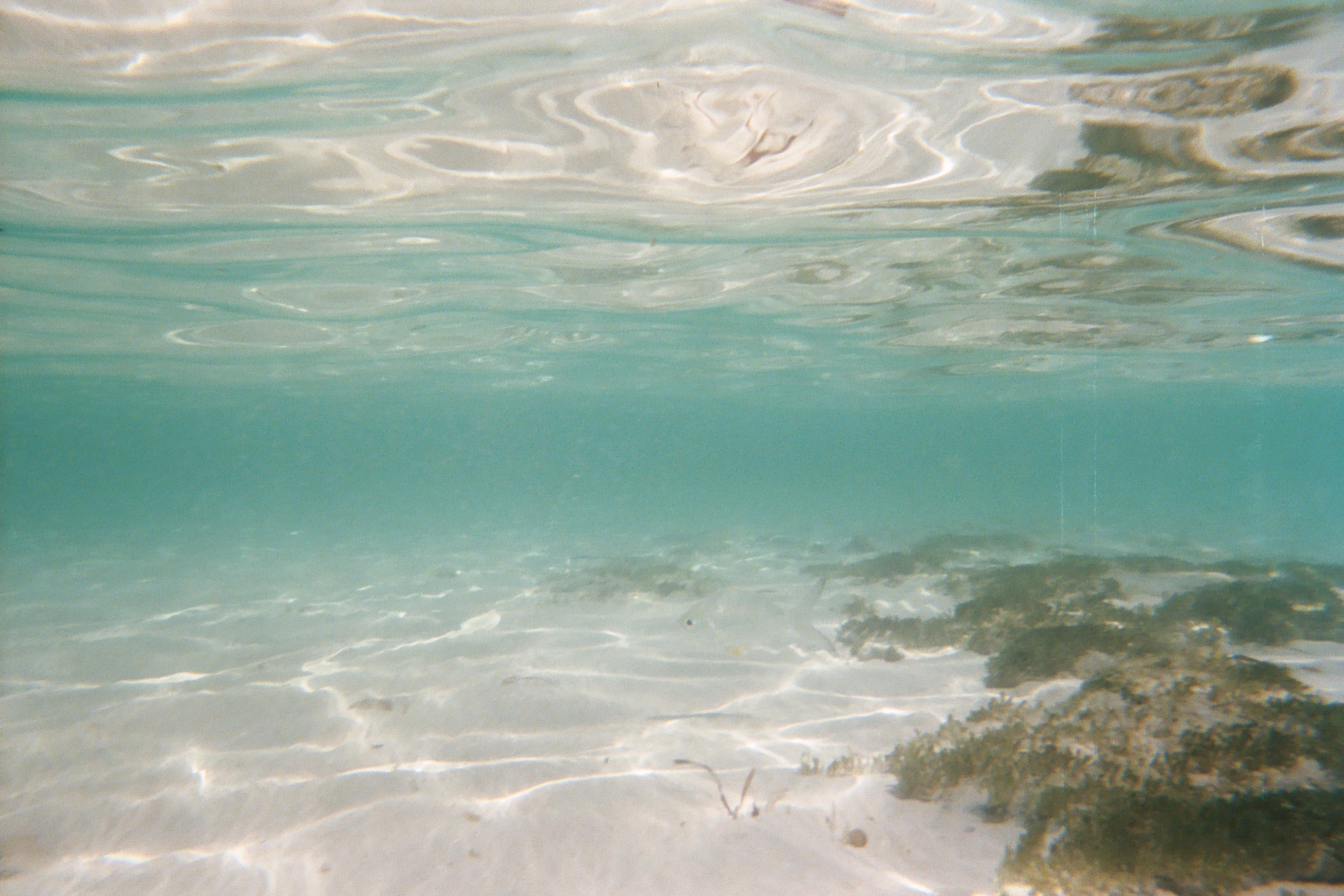 White sand below surface of water
