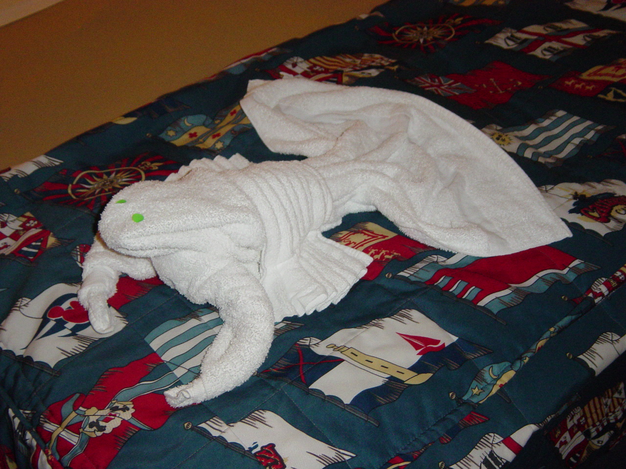 Towels folded into the shape of a lobster