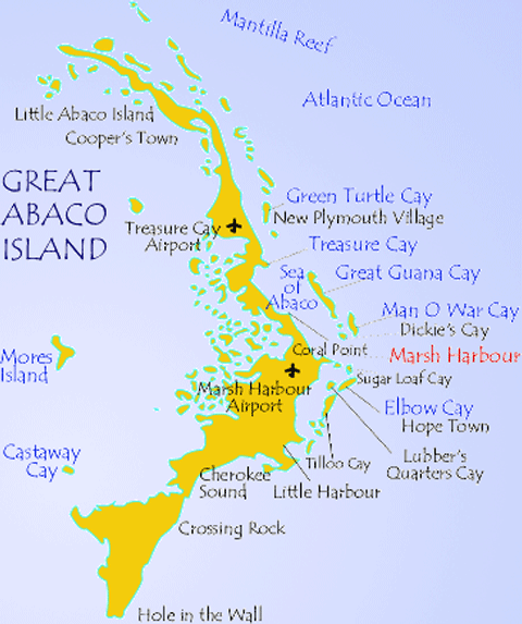Map of Great Abaco Island in the Bahamas