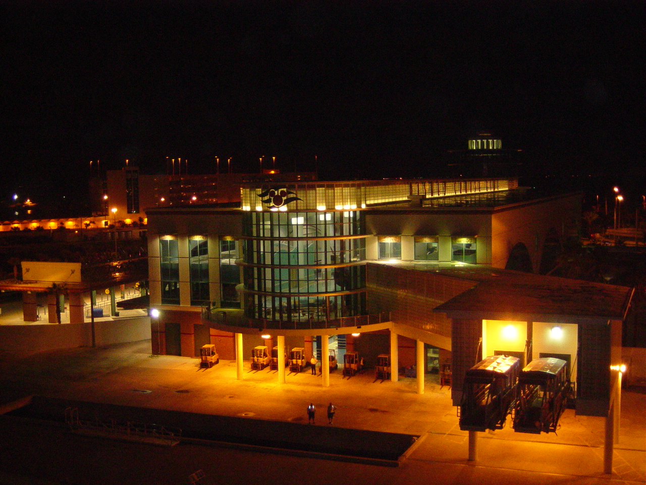 Lights on in the cruise terminal in the early morning
