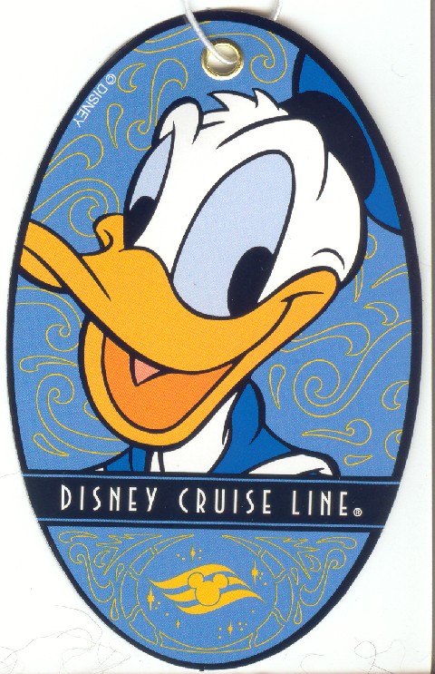 Blue oval tag with Disney's Donald Duck