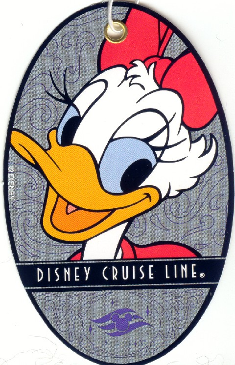 Gray oval tag with Disney's Daisy Duck
