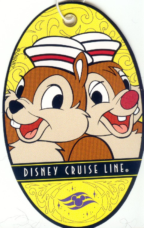 Yellow oval tag with Disney's Chip and Dale