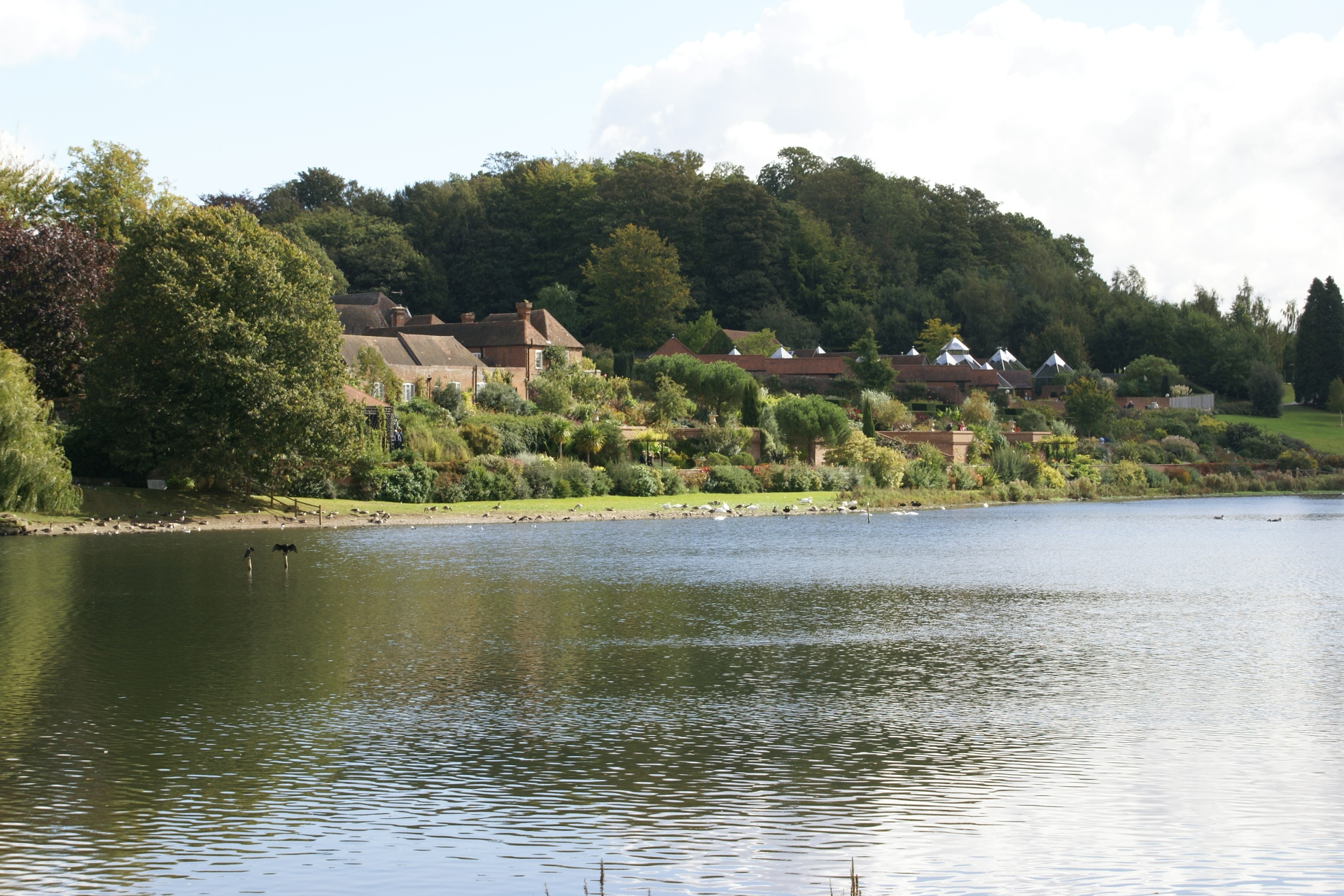 The small village near the castle nestled on the lake shore
