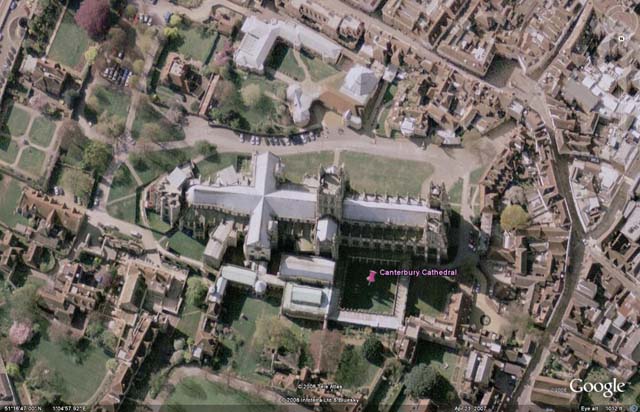 Google Earth ariel view of Canterbury Cathedral