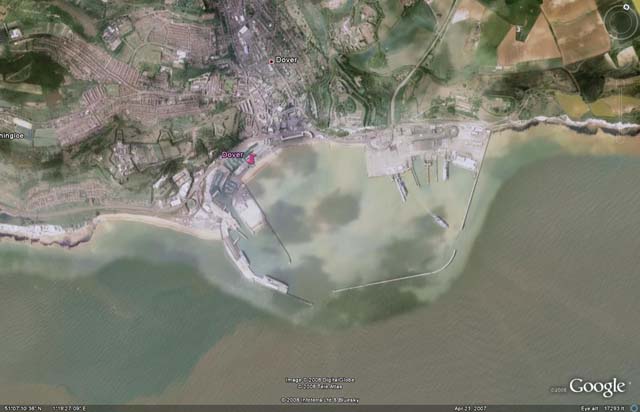Google Earth aerial view of the port at Dover, England