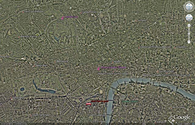 Google Earth aerial showing the relative location of the London zoo from our hotel