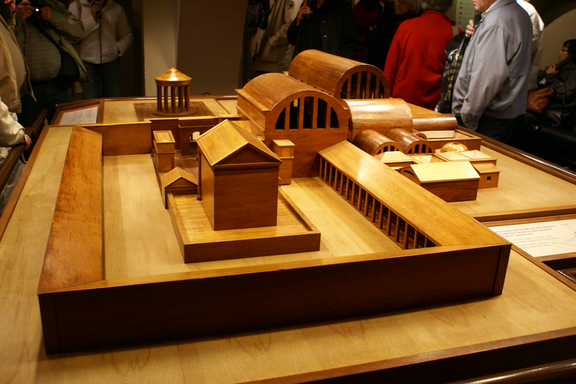 Wood model with several buildings of different size showed what the site may have looked like when the Romans lived there