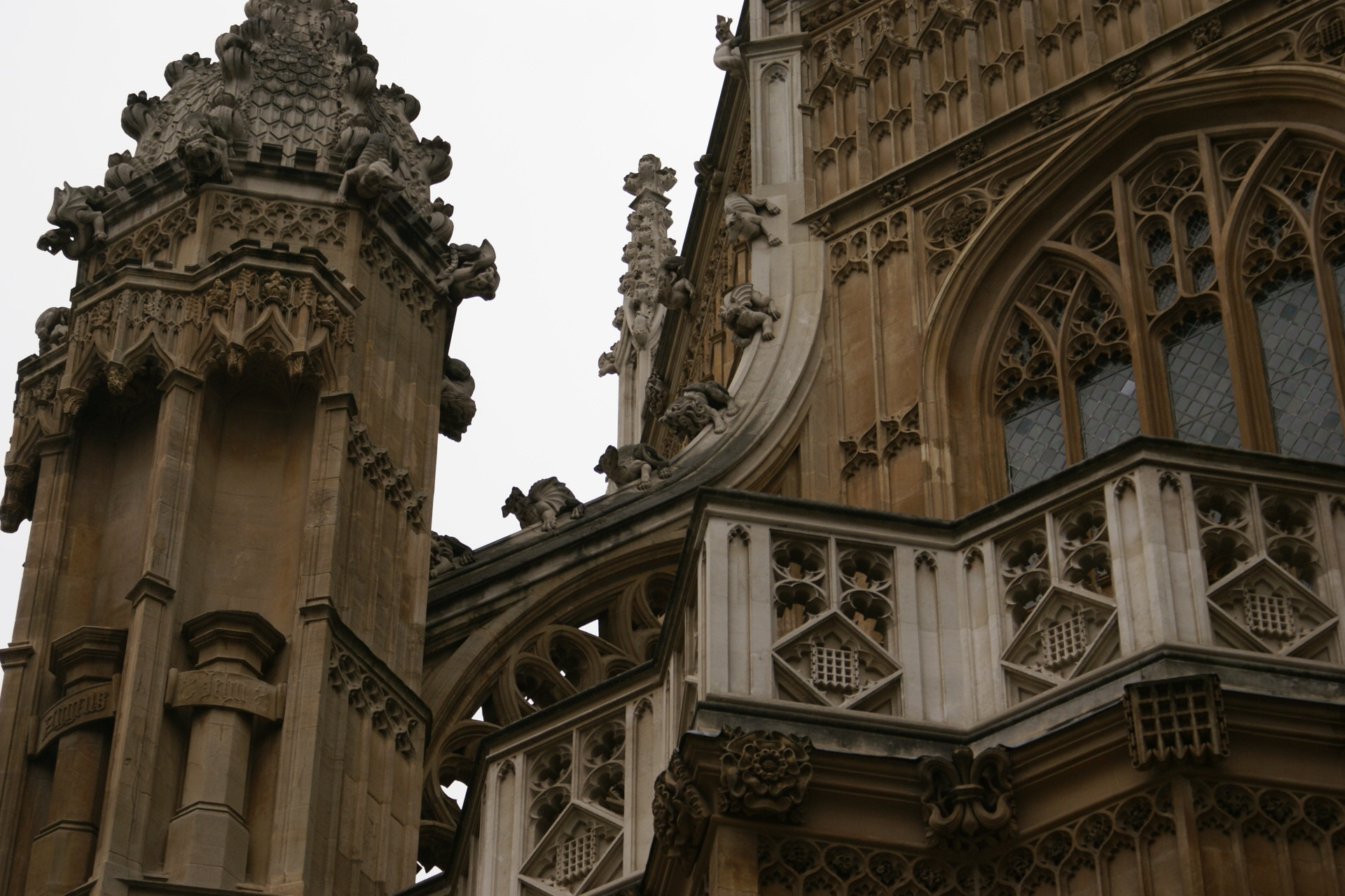 Detail of stonework along exterior walls and buttresses