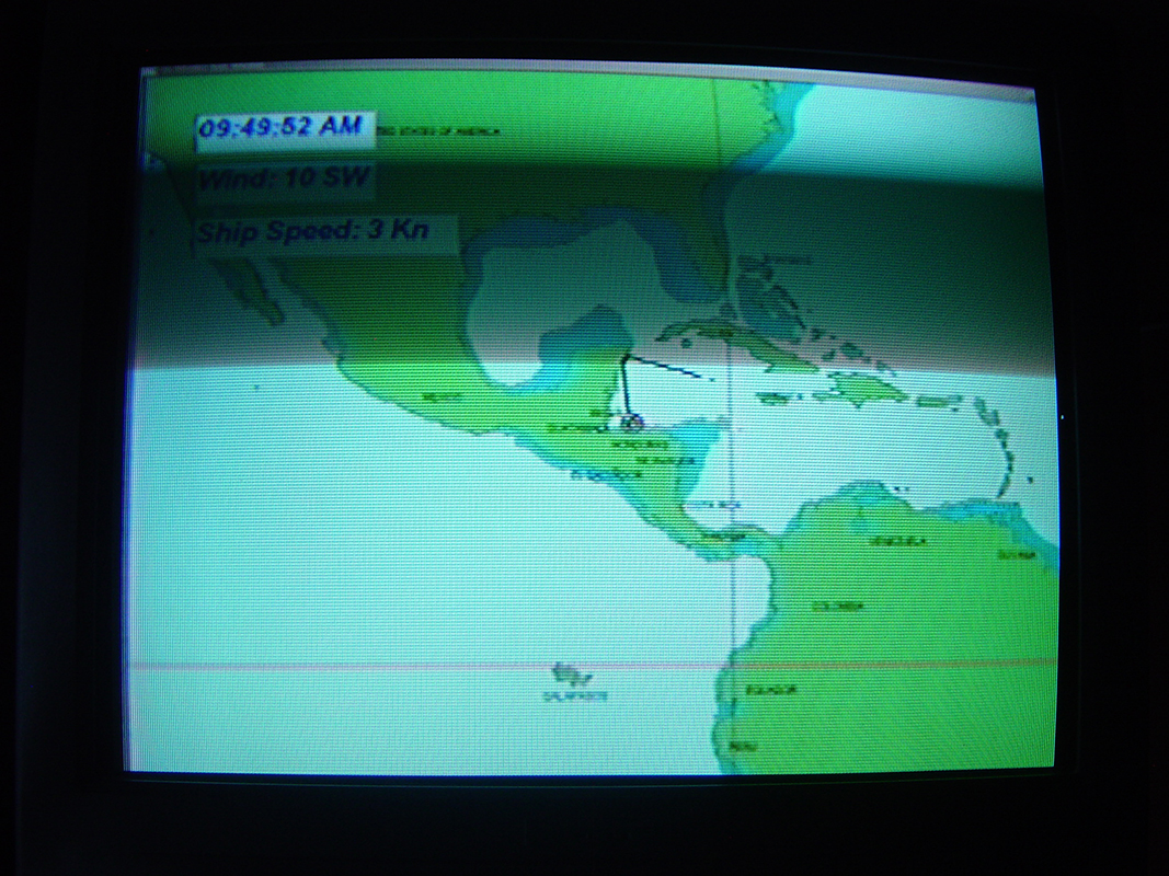 Display showing ship route from Cozumel to Roatan