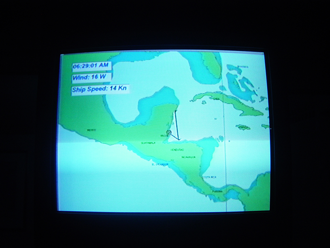 Display showing ship route from Roatan to Belize