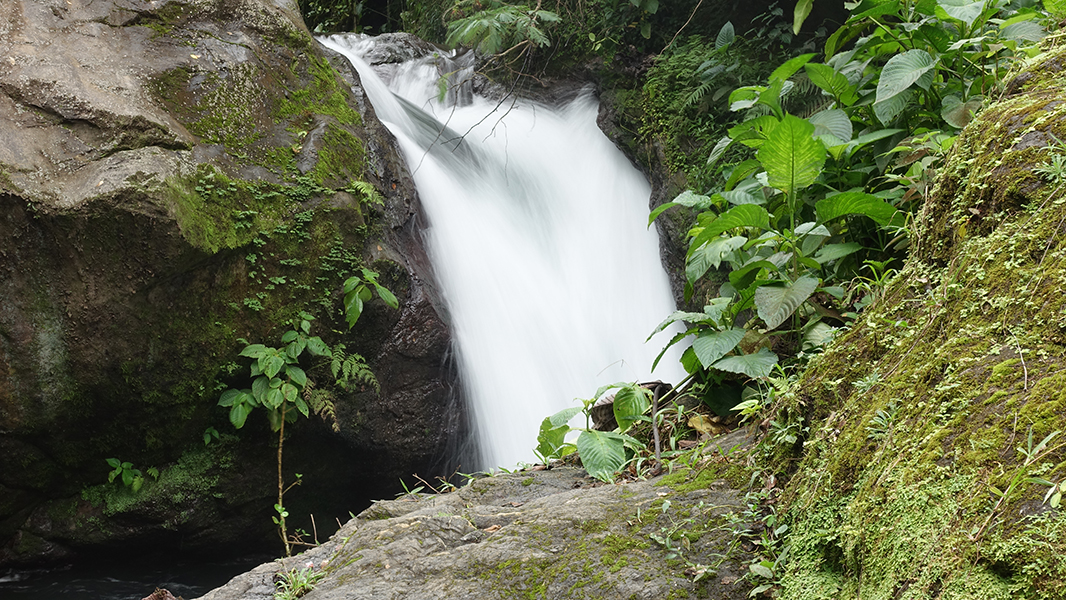 Water rushing between rocks over a small fall near the whirlpool